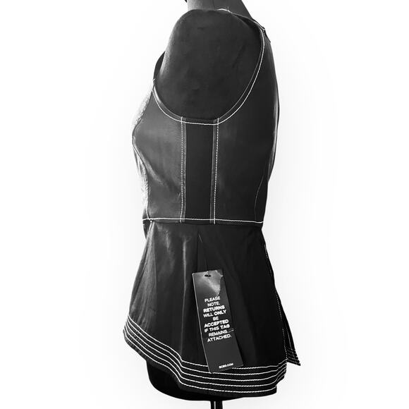 BCBGMAXAZRIA Women's Luella Black Faux Leather Peplum Top Size XXS - NWT - Picture 3 of 16